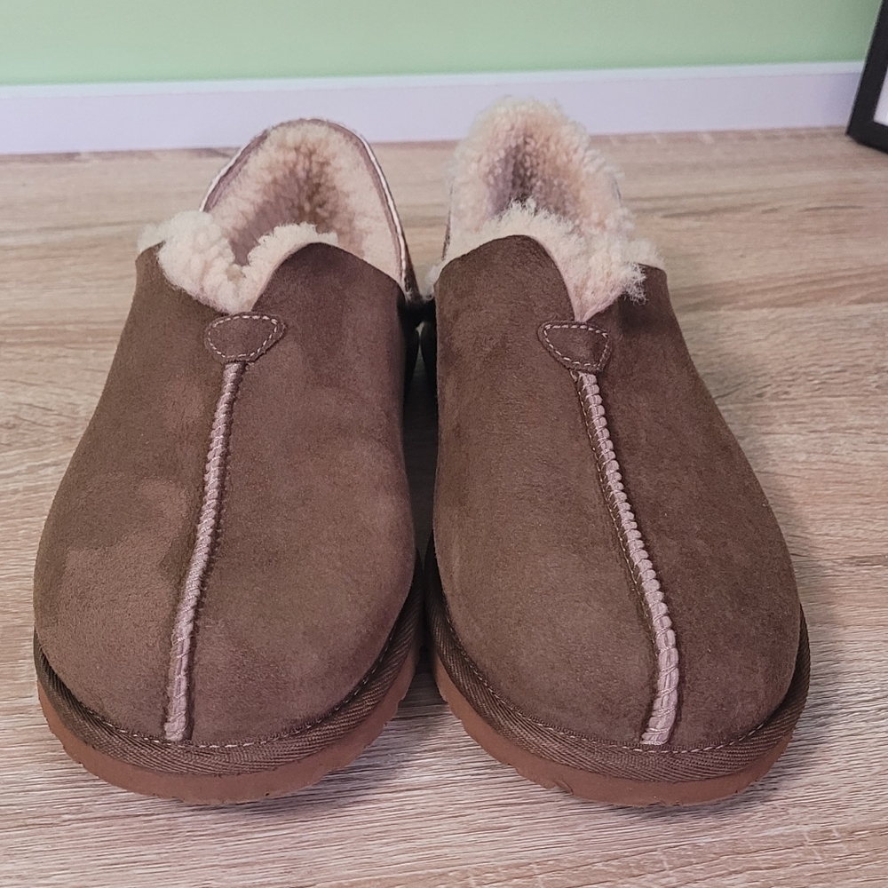 Pendelton Brown Suede Men's Slippers with Patterned Accent Sherpa 9 - Picture 3 of 7